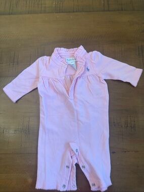 Ralph Lauren Light Pink Ruffle-Trim Footie One-Piece